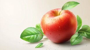 水润红苹果带鲜绿叶片