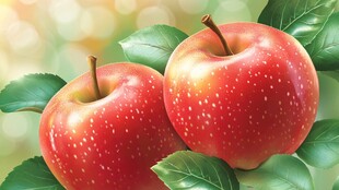 鲜艳红苹果与翠绿叶片