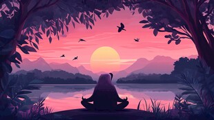 湖畔冥想者的日落时光