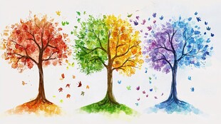 三色梦幻树 彩蝶纷飞景