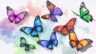 多彩蝴蝶水彩绘