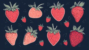手绘草莓图案 清新又可爱