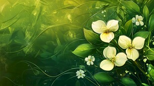 清新绿叶间的素雅花朵