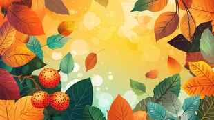 秋日缤纷叶果插画场景