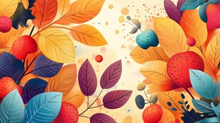 秋日缤纷树叶与果实插画