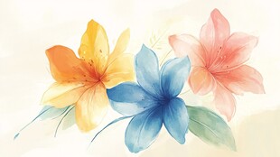 三色花卉水彩画