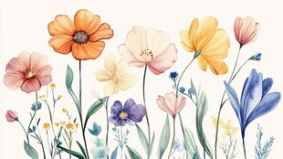 水彩绘多彩花卉插画