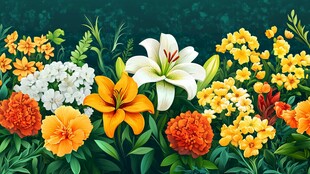 缤纷花卉组成的美丽花景