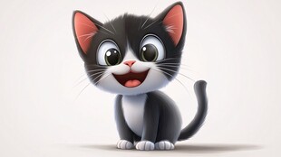 可爱卡通小猫咧嘴笑