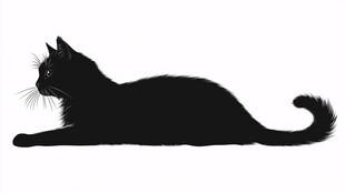 黑猫侧卧剪影图