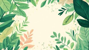 清新绿叶环绕的自然边框