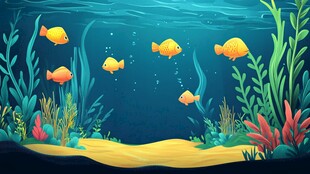 海底鱼群与多彩水草景观