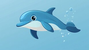 可爱海豚在蓝色海洋中游弋