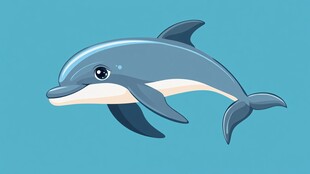 可爱卡通海豚在蓝色海洋