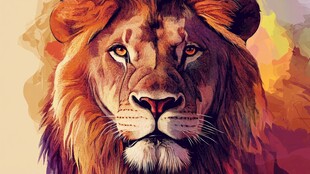 水彩风格的雄狮头部特写