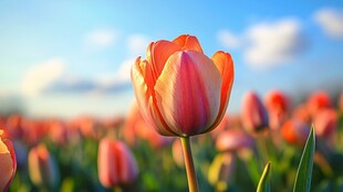 阳光下的艳丽橙色郁金香