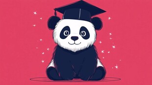戴学士帽的可爱熊猫