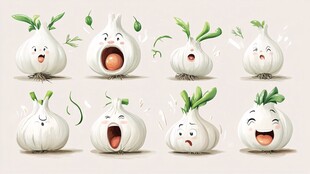 表情丰富的可爱大蒜形象