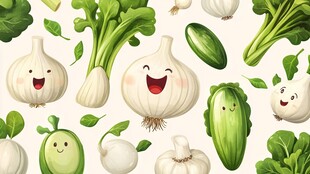 可爱笑脸蔬菜无缝图案