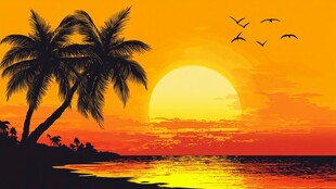 热带海滨日落美景