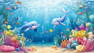 海底世界 海豚与缤纷珊瑚