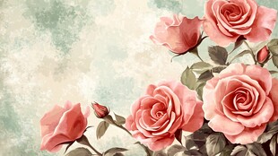 复古风粉色玫瑰花卉图