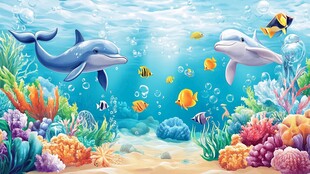 梦幻海底世界的海豚与鱼群