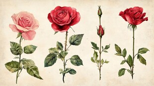 复古风玫瑰花卉插画展示