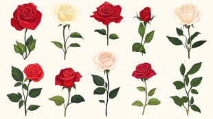 多样色彩玫瑰插画展示