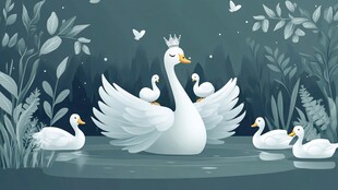 天鹅一家的静谧湖景时刻