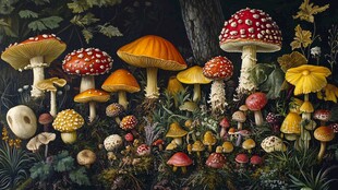 梦幻森林中的多彩蘑菇世界