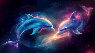 梦幻双海豚在星空下共舞