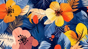 绚丽花卉与叶的图案设计