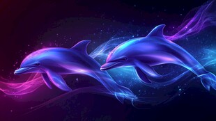 梦幻双海豚畅游绚丽宇宙