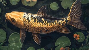 池塘中的金色锦鲤