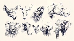 手绘动物头像集合