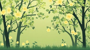 春日繁花绿树风景图