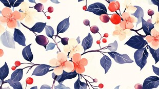 花卉图案 柔美花朵与浆果
