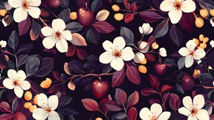 繁花硕果深色背景花卉图