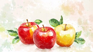 水彩绘三苹果带绿叶