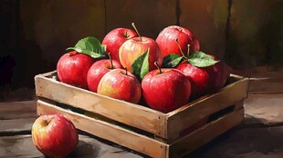 木盒中的新鲜红苹果