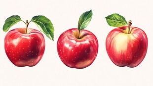 三个鲜润红苹果插画