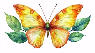 橙黄蝴蝶伴绿叶