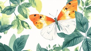 蝴蝶在绿叶间飞舞