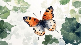 蝴蝶栖于绿叶间的美丽画面