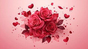 浪漫玫瑰与爱心梦幻组合