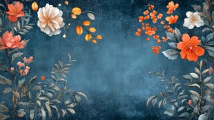 深蓝背景上的多彩花卉