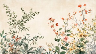 田园风花卉植物插画背景