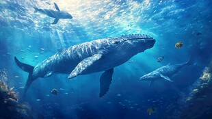 深海鲸鱼与多彩海洋生物