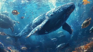 深海中鲸鱼与群鱼共游